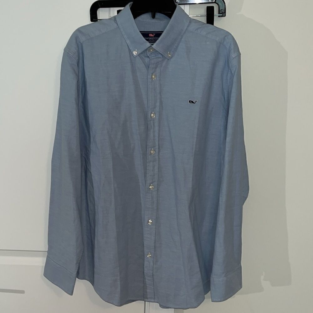 Vineyard Vines Whale Blue Chambray LS cotton classic fit shirt L